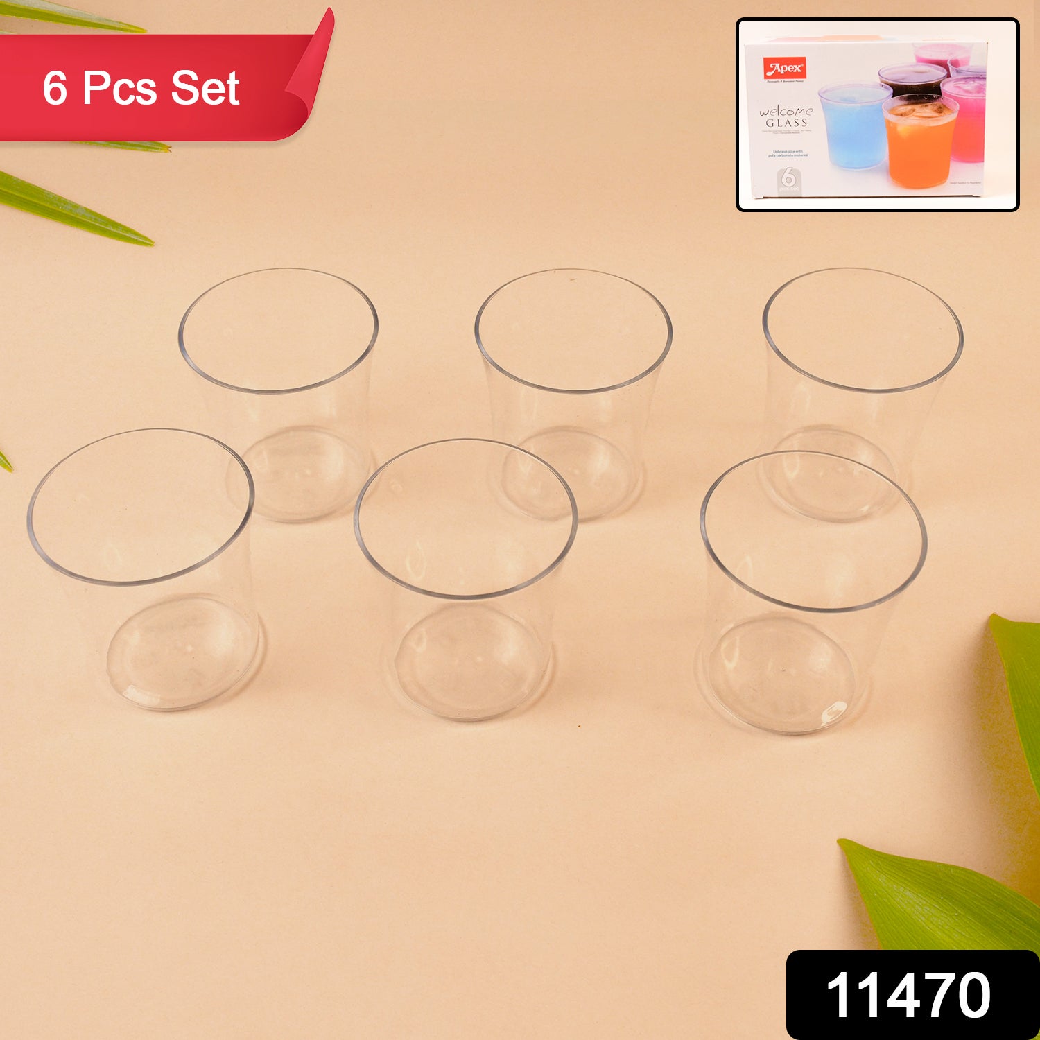 Apex Welcome Plastic Glass Set For Daily Use  Set Of 6 Apex Welcome Plastic Glass Set For Daily Use  Set Of 6